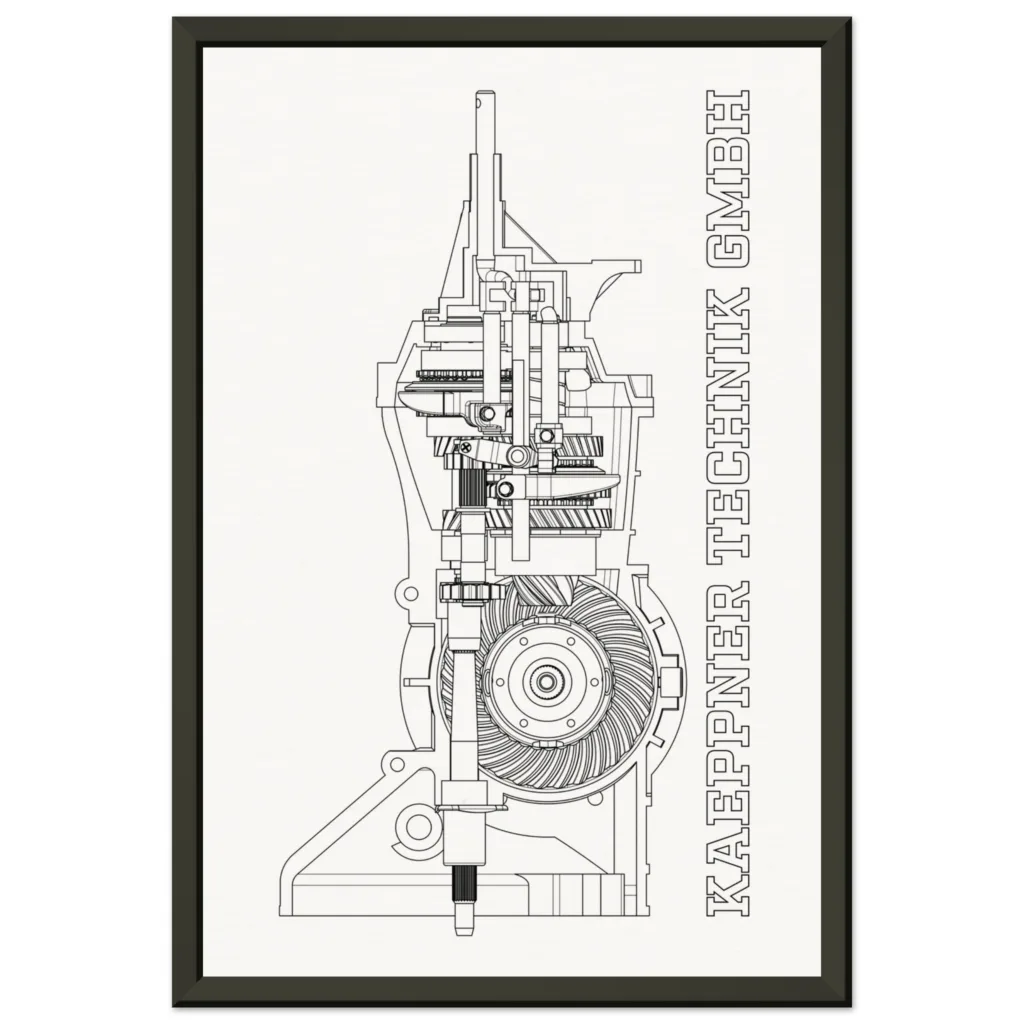 Getriebe Schnittbild B W VW Käfer Transaxle Premium Poster incl