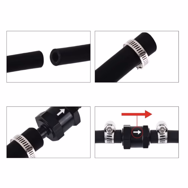 Rückschlagventil Aluminium Schwarz | für 6mm & 8mm Schlauch | Universal für Benzinsystem